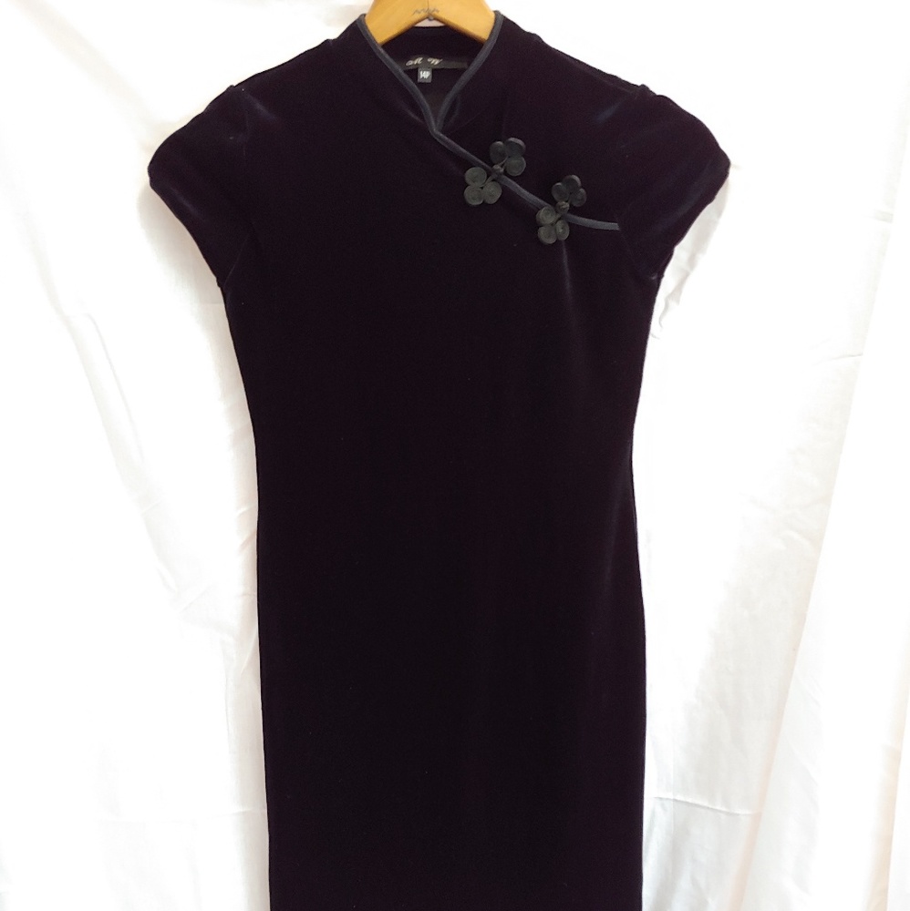 Girl's MW Stretch Velvet Cheongsam Dress